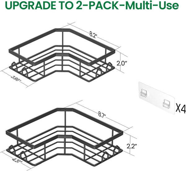 Adhesive Shower Caddy, 2 Pack Corner Bath Organizer, Rustproof Stainless Steel Shower Shelves with Large Capacity, No Drilling Shelves for Bathroom Storage, Home, Kitchen Décor2