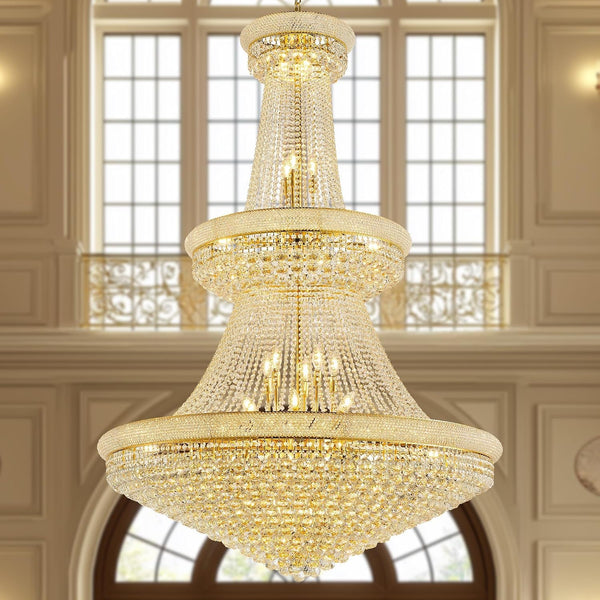Grand Gold Crystal Chandelier - 48-Inch 3-Tier Empire Style with 42 LED Bulbs, 680 K9 Crystals, Adjustable Chain for Luxury Foyers & Staircases, Gold1