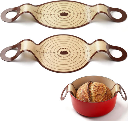 Pro Silicone Bread Sling 2 Pcs - 9In round & Oval | 482F Heat Resistant, Non-Stick Dutch Oven Liners, Long Handles, Reusable Sourdough Baking Supplies1