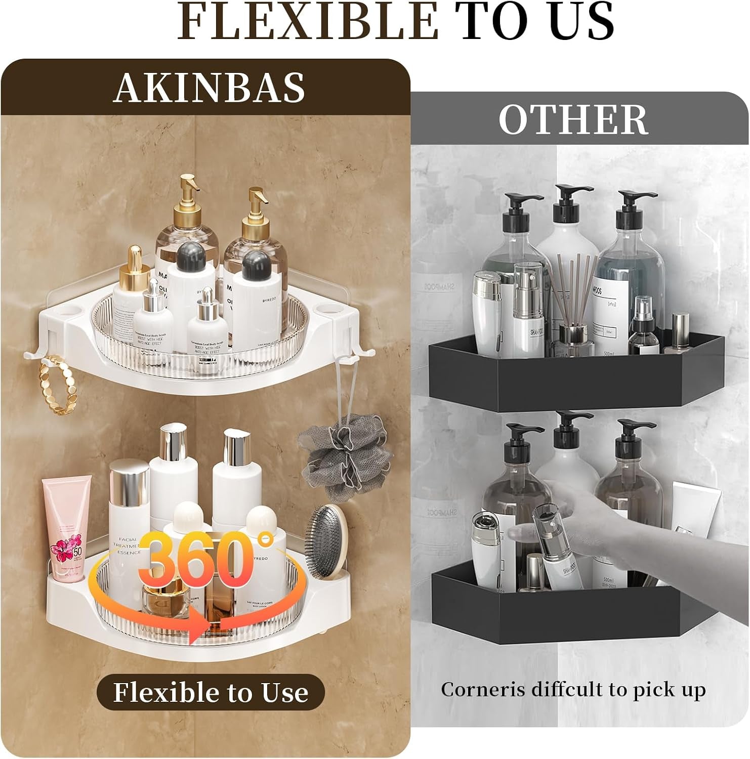 corner-shower-2-tier-caddy-lazy-susan-organizer-360-rotating-corner-shelf-wall-mounted-with-no-drilling-shelves-for-bathroom-dorm-and-kitchen-white