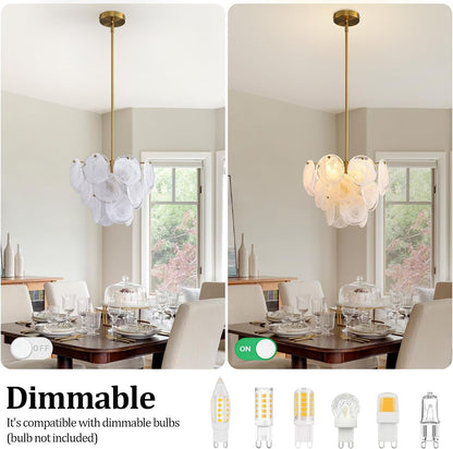 Modern Gold Glass Chandelier, 4-Light Crystal Ceiling Pendant, round Adjustable Hanging Fixture for Dining Room, Living Room, Bedroom, Foyer, G9 Base3