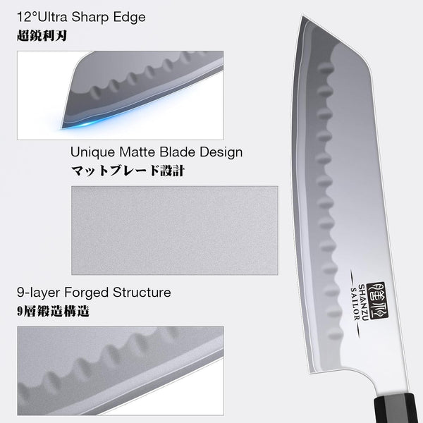 7 Inch Japanese Santoku Knife, 9 Layers 10Cr15Mov High Carbon Steel2