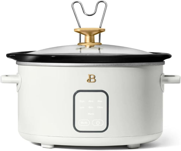 4-Quart Slow Cooker with Touch-Activated Display, Programmable Digital Controls, Removable Non-Stick Pot, Keep Warm Function (White Icing)1