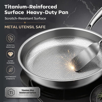 12" Titanium Pans for Cooking with Lid Hammered Chef-Grade Skillet | No Coating & Pfas-Free Healthy Cookware, Durable Non-Toxic Pan, Induction Compatible, Dishwasher & Oven Safe4