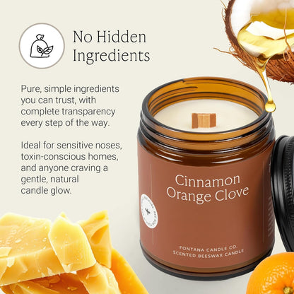 Fontana Candle Co Wood Wick Beeswax Candle, Cinnamon Orange Clove6