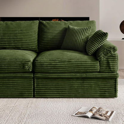 107" Boneless Couch with Storage, 48.6" Extra Deep-High Seat Modular Sectional Sofa with Ottoman, 3 Seater U Shaped Corduroy Cloud Couch, Tool-Free Assembly Sectional Couches for Living Room, Green8