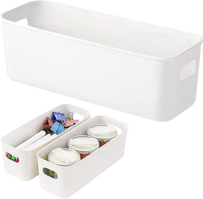 3 Pack White Storage Bin, 10" Long Bathroom Organizing Bins, Plastic Organizer Bins with Handles for Vanity, Pantry, Shelves1