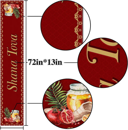 Shana Tova Table Runner Linen Rosh Hashanah Decoration Jewish New Year Party Supply Home Kitchen Dining Room Tablecloth 72Inches2