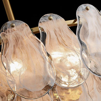 Gold Dining Room Chandelier Multi-Tier Lantern Pendant Lighting,Cloud Glass Metal Chandeliers Hanging Ceiling Light Fixtures (6-Light)6