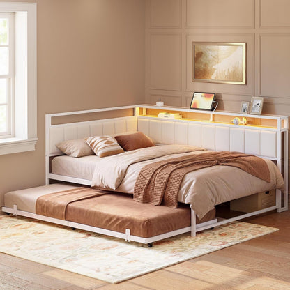 Full Daybed with Trundle, Charging Station & LED, White1