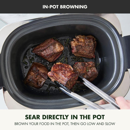 Elite 14-In-1 Nonstick 6QT Electric Slow Cooker, Pfas-Free Ceramic Multi-Cooker, In-Pot Browning, Dishwasher Safe Lid & Removable Crock, Stainless Steel Steamer, Silicone Handles, Black6