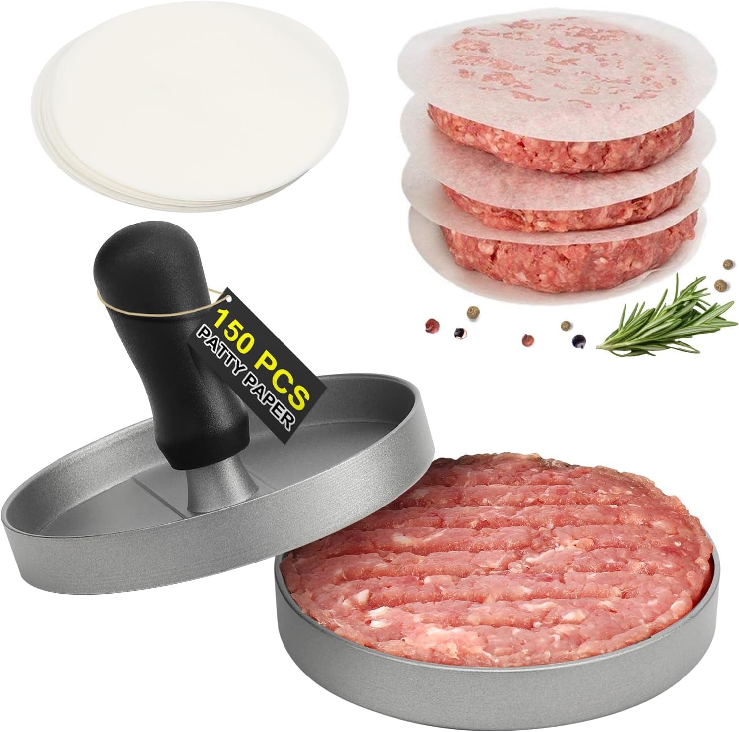 burger-press-150-patty-papers-non-stick-hamburger-patty-maker-with-wax-paper-aluminum-burger-maker-for-kitchen-bbq-grill