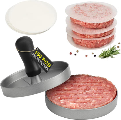 Burger Press 150 Patty Papers, Non-Stick Hamburger Patty Maker with Wax Paper, Aluminum Burger Maker for Kitchen BBQ Grill1