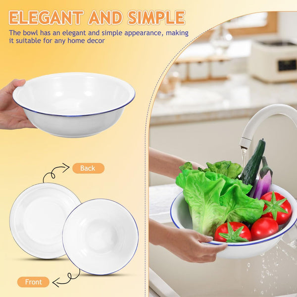 Vintage Enamel Mixing Bowl, 11.81 Inch Large White Enamel Wash Basin for Dough, Fruit, Salad, Popcorn, Farmhouse Retro Enamelware with Smooth Surface, Easy to Clean7