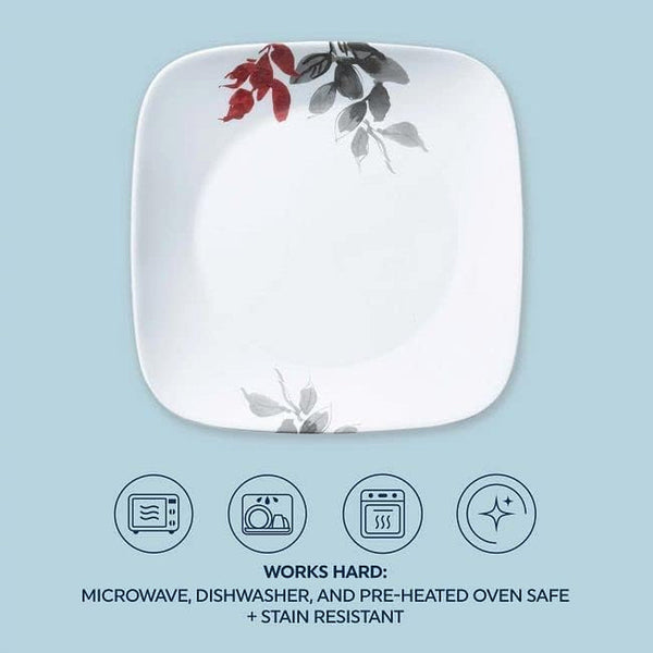 Kyoto Leaves 16Pc, Service for 4, Dinnerware Set, 8 Plates Bowls, Chip & Break Resistant, Dinner and ware White3