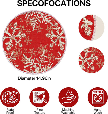 Christmas round Placemats Set of 4 Red Snowflakes Decorations2