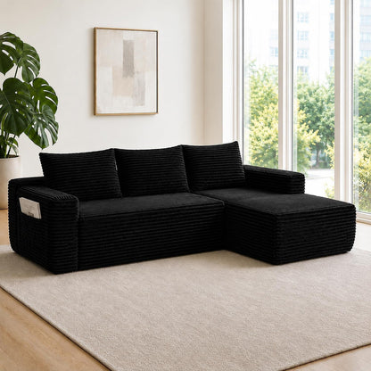 96 Inch Boneless Couch, Modular L-Shaped Cloud Sectional Sofa, Black1