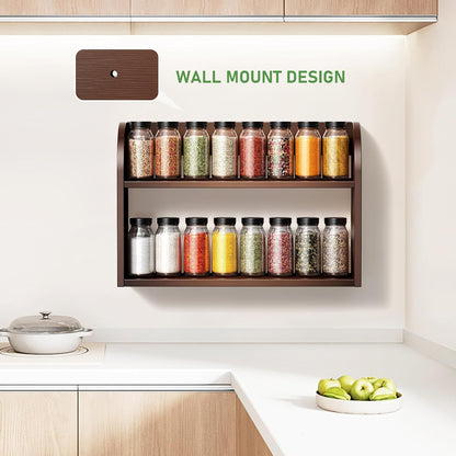 2 Tier Bamboo Spice Rack, Countertop or Wall Mounting, Brown2