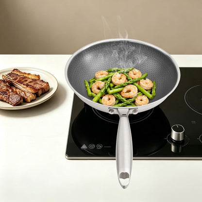 Stainless Steel Honeycomb Wok Pan, Flat Bottom Stir Fry Pan for Induction, Gas5