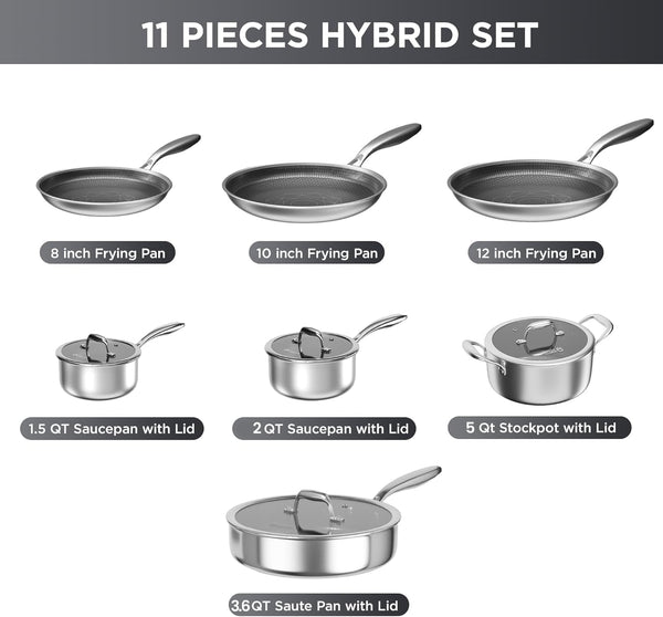 11 Pcs Pots and Pans Set，Hybrid Stainless Steel Cookware Set | Non Stick, Non Toxic, PFOA Free, Oven Safe, Dishwasher Safe, Induction Compatible5
