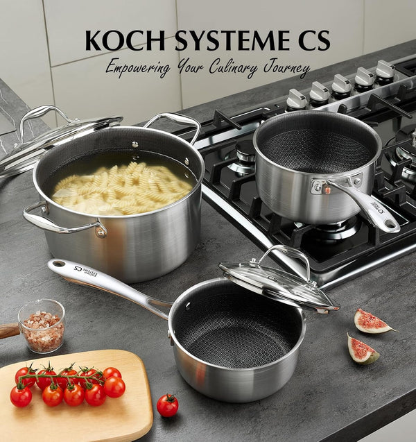 Triply Stainless Steel Cookware Set 6 Piece, Nonstick Hybrid Pots Set 2QT & 3QT & 8QT, Kitchen Cookware Set with Honeycomb Interior, Stainless Steel Pots Set, Induction Compatible6
