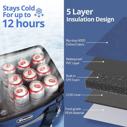 Soft Cooler Bag, 35/55/75 Can Beach Cooler with Flip-Top Access | Lightweight, 5-Layer Insulation, 12H Cold, Leakproof, Collapsible, Adjustable Strap, Perfect for Camping,Picnics,Work,Travel4