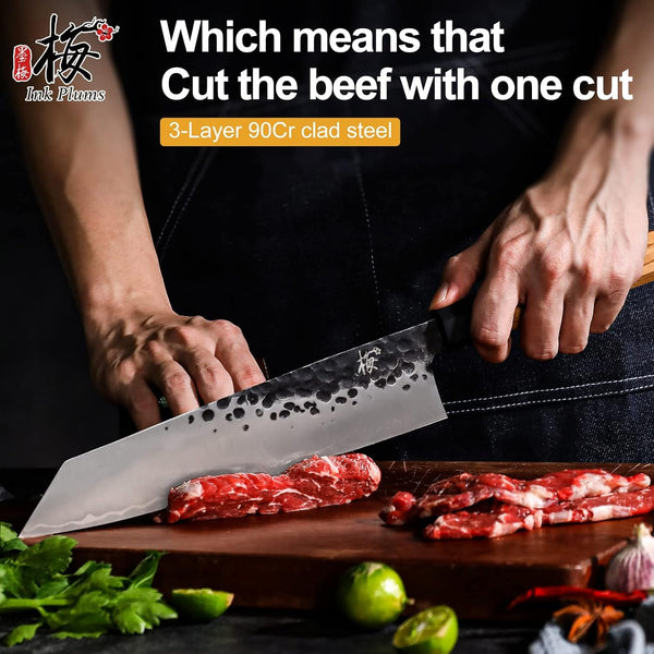 9 Inch Japanese Kiritsuke Chef Knife, Hand Forged High Carbon Steel Gyuto Kitchen Knife for Meat Fish Vegetables, Professional Cooking Knife with Olive Wood Octagonal Handle & Gift Box3