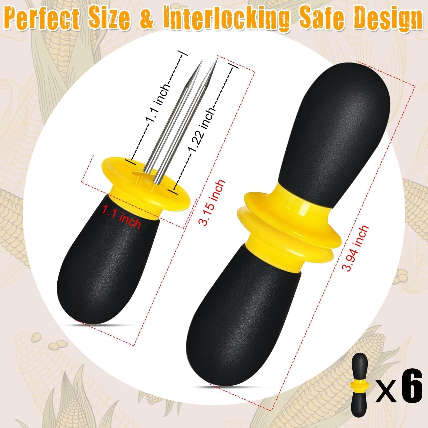 12-pcs-6-pairs-corn-holders-stainless-steel-corn-cob-holders-corn-on-the-cob-skewers-for-home-cooking-bbq-parties-camping-yellow-black