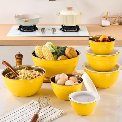 Yellow Mixing Bowls with Airtight Lids, Stainless Steel Nesting Mixing Bowls Set of 7, Ideal for Baking, Prepping and Serving Food, Size 7, 3.6, 2.7, 2.1, 1.5, 1.1,0.8 QT, Stackable Design8