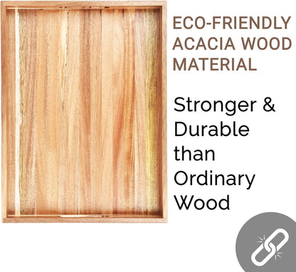 Acacia Wood Serving Tray with Handles (17 Inches) – Decorative Serving Trays Platter for Breakfast in Bed, Lunch, Dinner, Appetizers, Patio, Ottoman, Coffee Table, BBQ, Party –Great for Lap &Couch6