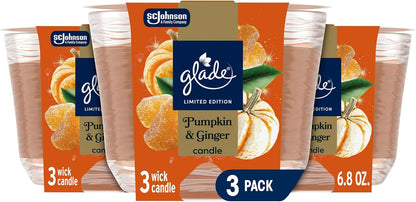 3-Wick Scented Candle Jar, Pumpkin & Ginger, Air Freshener Infused with Essential Oils, 6.8 Oz, 3 Count1