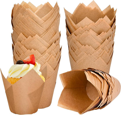 120 Counts Natural Tulip Cupcake Liners for Baking Cups, Food Grade Parchment Paper Muffin Liners Holders, Standard Tulip Cupcake Liners, Greaseproof Cup Cake Wrappers for Party, Christmas1