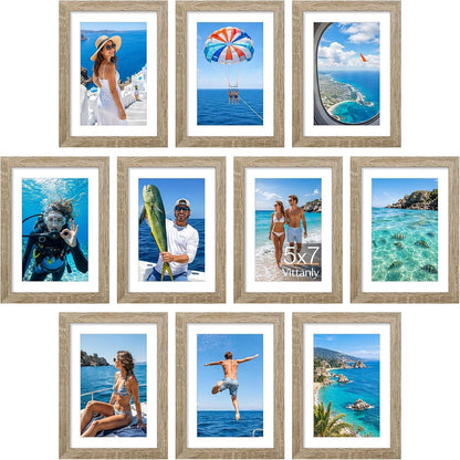 5X7 Picture Frames Set of 10 for Wall & Tabletop, Light Wood1