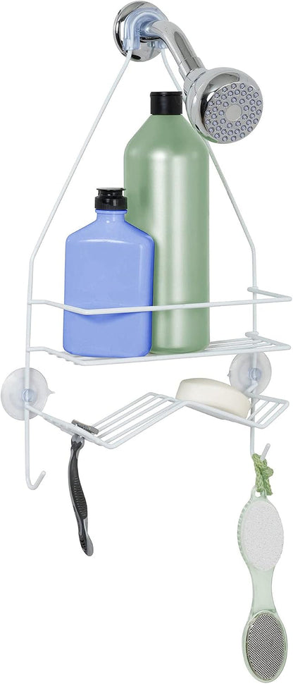 Rust Resistant Hanging Shower Caddy, over the Shower Head Caddy with 1 Wide Shelf and Built in Soap Dish, Steel Bathroom Hanging Organizer, White1