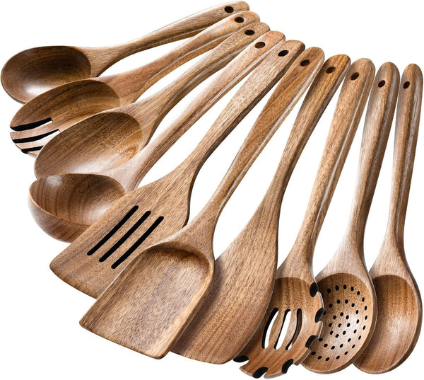Wooden Spoons for Cooking, 10-Piece Acacia Wood Kitchen Utensil Set1