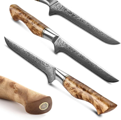 6-Inch Boning Knife – 67 Layers Damascus Steel, Professional Meat Trimming & Deboning Knife for Home Cooking, Figured Sycamore Handle2