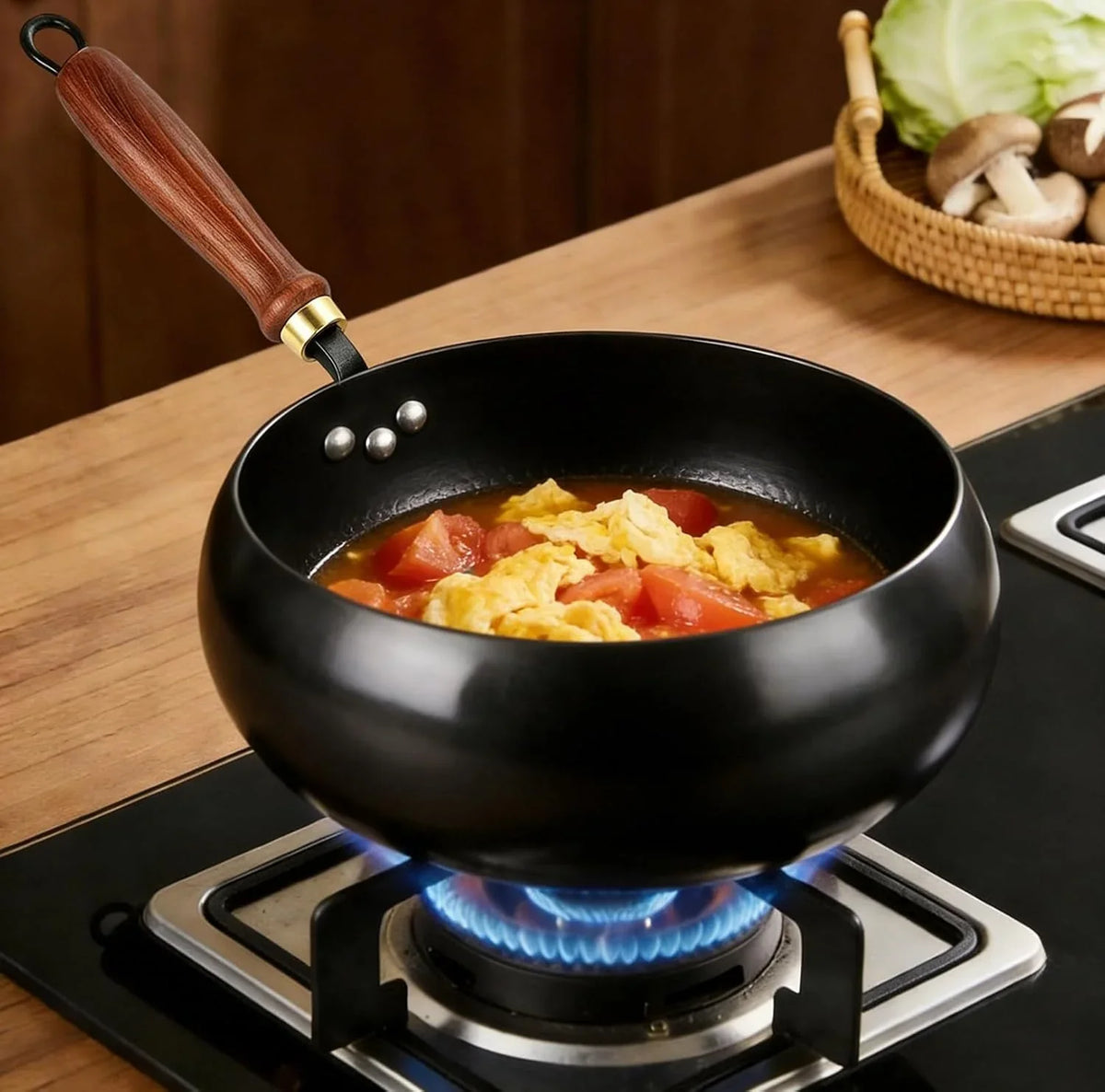 fast-heating-cast-iron-stir-fry-pan-deep-round-base-with-wooden-handle-24cm-hand-hammered-household-uncoated-cast-iron-wok-uncoated-thick-walled-cast-iron-potfor-stir-fry-sear-braise