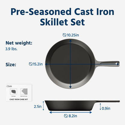 10 Inch Lightweight Pre-Seasoned Cast Iron Skillet, Smooth Fry Pan | Non-Stick Polished Skillet Use with an Oven, Stove, Grill, or Campfire, Handcrafted, Pfas-Free, Non-Toxic, Easy to Clean2