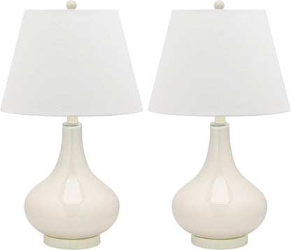 SAFAVIEH Lighting - Amy 24" White Glass Gourd Table Lamp Set of 2 with White Shades, Modern Contemporary Bedroom Living Room Lighting, LED Bulbs Included (LIT4087A-SET2)1