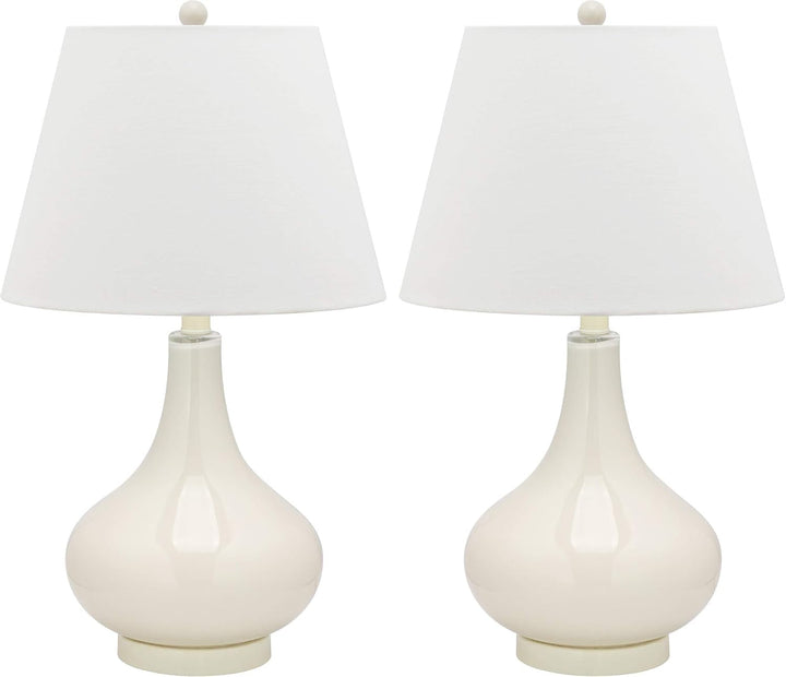 SAFAVIEH Lighting - Amy 24" White Glass Gourd Table Lamp Set of 2 with White Shades, Modern Contemporary Bedroom Living Room Lighting, LED Bulbs Included (LIT4087A-SET2)