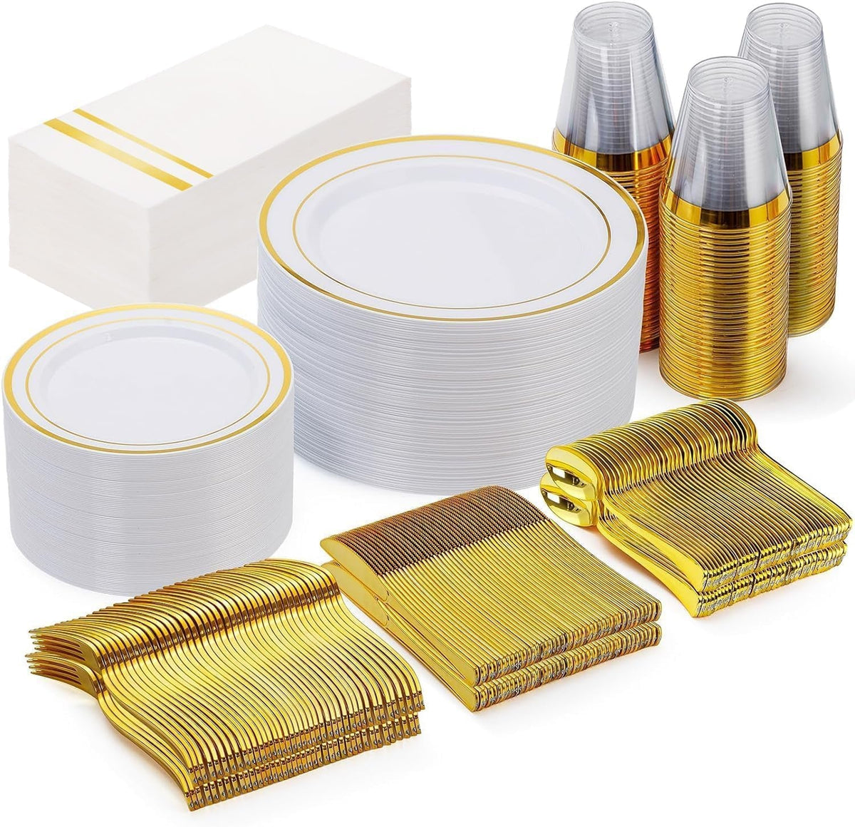 350pcs-white-and-gold-plastic-plates-dinnerware-set-for-wedding