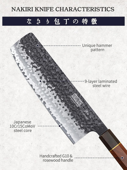 7" Nakiri Knife, Handcrafted Razor Sharp Meat Vegetable Cleaver2