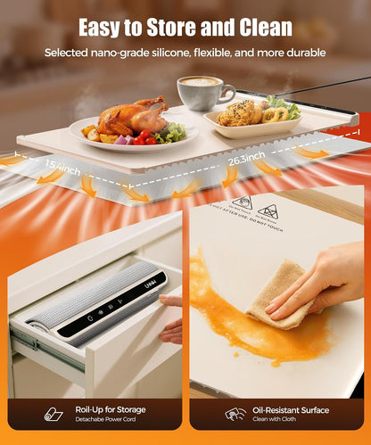 Warming Mat for Food, 26X15 Inch, off White, Fast Heat, Child Lock | Includes Heat-Resistant Pad. Perfect for Chafing Dishes, Buffet & Parties. Easy to Clean & Store. 6 Settings, Timer & Lock.5
