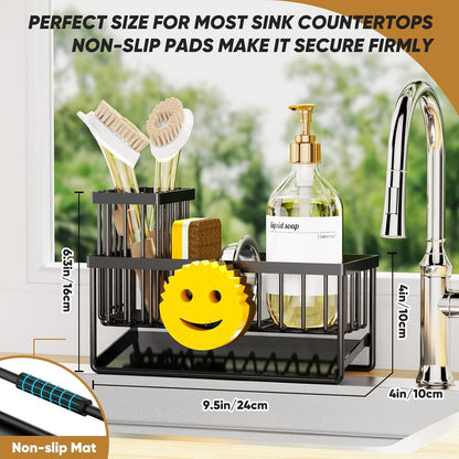Sponge Holder for Kitchen Sink,Smiley Face Sink Caddy with Removable Brush Holder,Self-Draining Sponge Caddy for Sponge,Soap,Dish Brush,Scrubber,Kitchen Essentials and Gadgets5