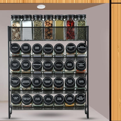 Spice Rack Organizer with 28 Spice Jars, Black Lids, Spice Labels5