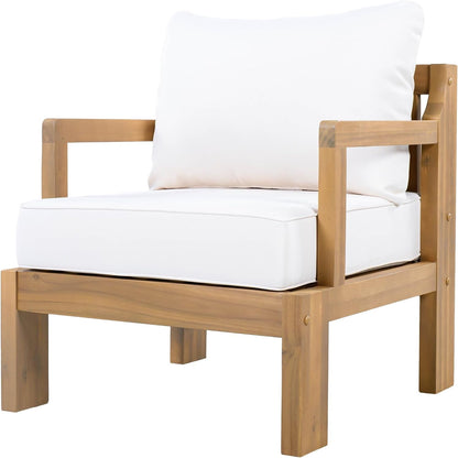Bayah 4 Piece Patio Furniture Set with Removable Cushion, Acacia Wood Outdoor Sectional Sofa Set with Coffee Table, 4 Seater Outdoor Conversation Set, Beige+Natural6