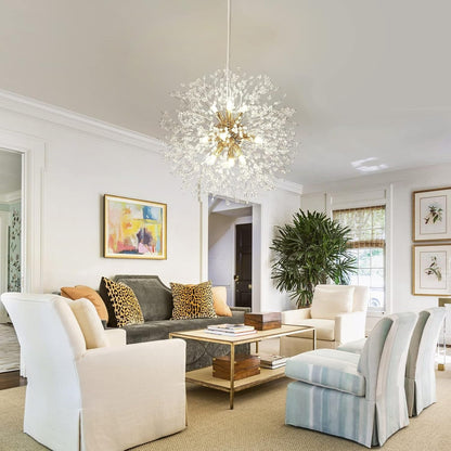 19.9" Gold Modern Crystal Chandeliers Firework, Bubble Chandelier Lighting for Bathroom Dining Room Bedroom Kitchen Island Living Room Light Fixture, 9-Light Gold Hanging round Chandalier7