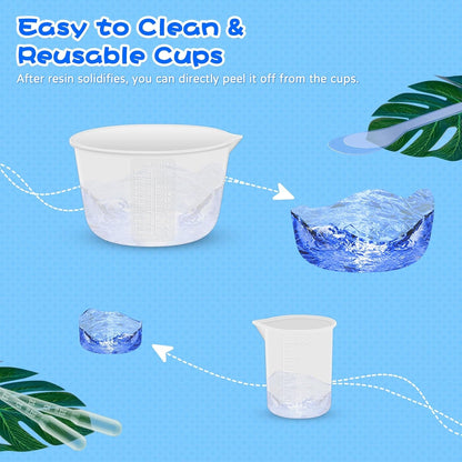 Silicone Resin Mixing Measuring Cups for Resin Supplies, 600Ml/20Oz Bowl, 250 & 100Ml Thickened Reusable Silicone Cups for Epoxy Mixing, with Stir Sticks and Pipettes, Jewelry Making7