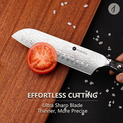 4 Pieces Professional Kitchen Knife Set, Damascus German Stainless Steel Chef Knife Set, 8" Chef Knife, 5" Utility Knife, 8" Bread Knife, 7" Santoku Knife, Gift for Men Women 20 Cm5