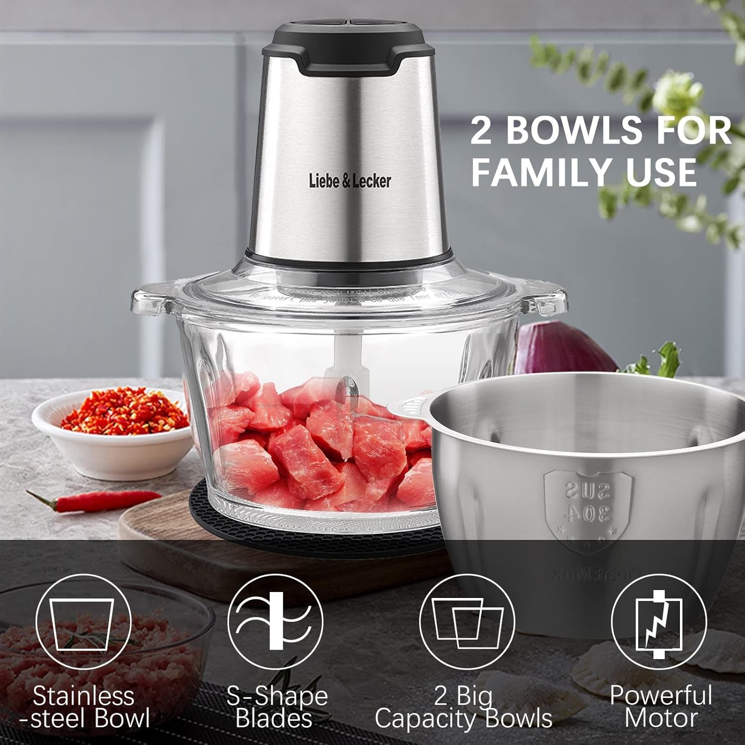 electric-food-chopper-350w-food-processor-with-2-bowls-dual-8-cup-stainless-steel-meat-grinder-2-speed-vegetable-chopper-with-4-sharp-blades-for-nuts-puree-recipes-zero-bpa